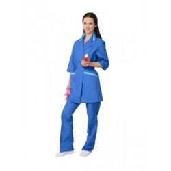 Костюм для сферы услуг женский: куртка, брюки васильковый с голубым